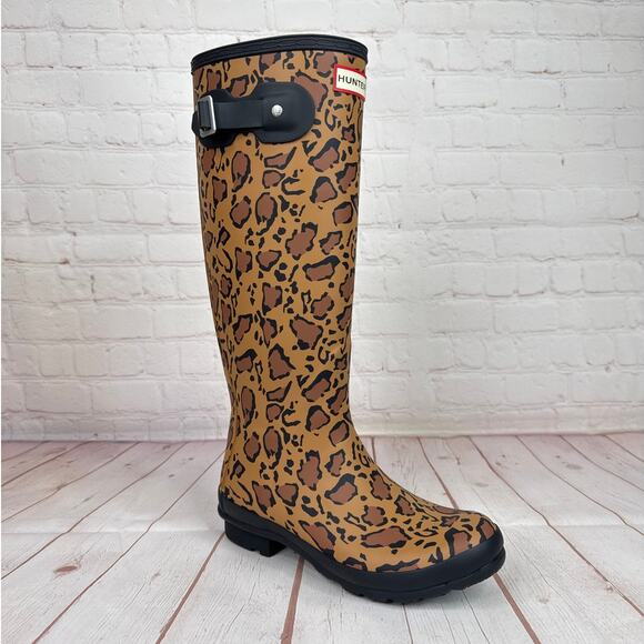 Hunter Original Tall Leopard Print Wellington Rain Boots Women’s Size 6 - Picture 3 of 11